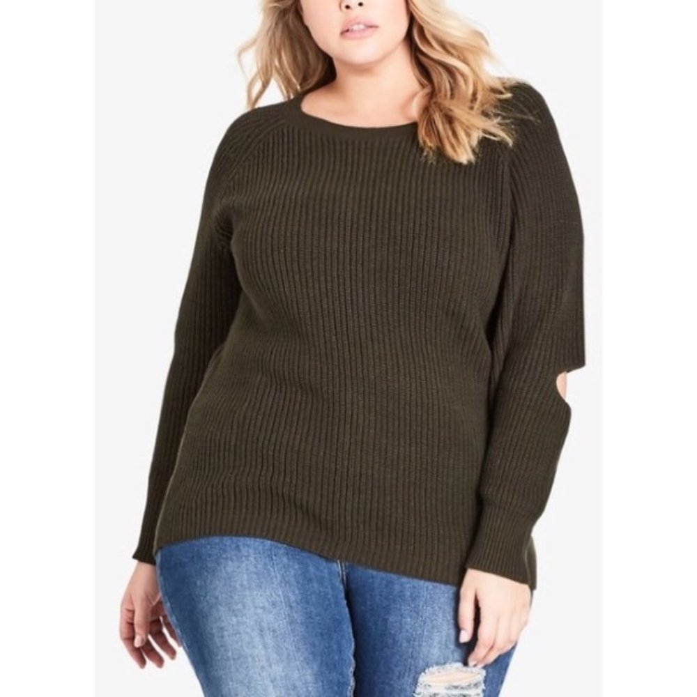 City Chic Shaker Knit Open Elbow Sweater.